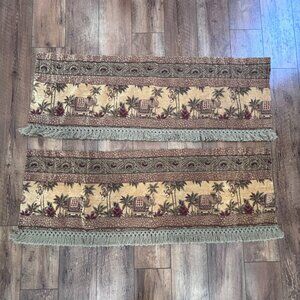 2 Set MILLER CURTAIN CONGO INDIA CHENILLE MONKEYS ELEPHANTS PALMS GOLD VALANCE